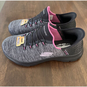 Skechers Slip-ins Womens 10W Summits Bungee Sneaker Dazzling Haze Black Pink NEW